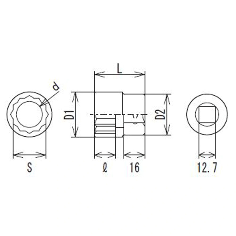 FPC ลูกบ๊อกรู 1/2" 12 เหลี่ยมสั้น (4S) - Image 2